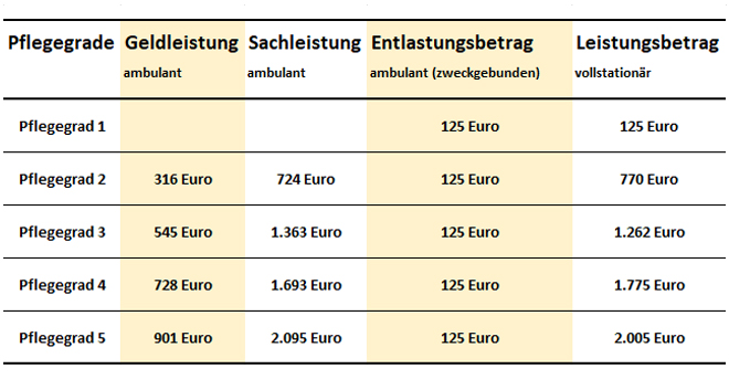 Die Leistungen der Pflegeversicherung